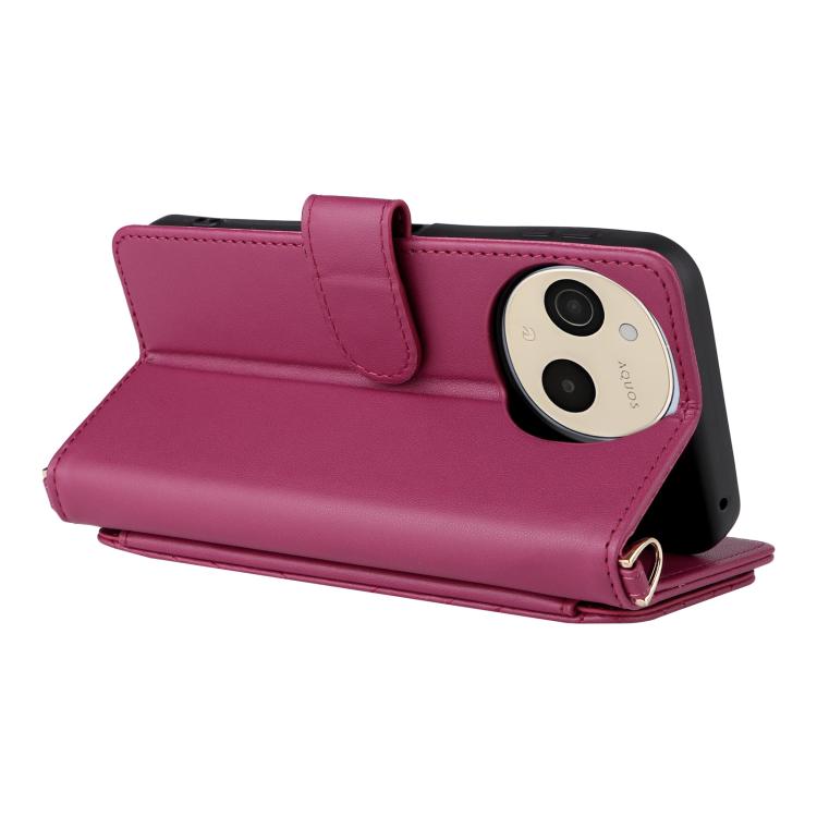For Sharp Aquos Sense9 Multifunctional 6-Card Slots Leather Phone Case with Wrist Strap