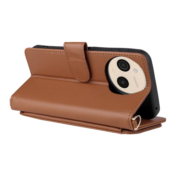 For Sharp Aquos Sense9 Multifunctional 6-Card Slots Leather Phone Case with Wrist Strap
