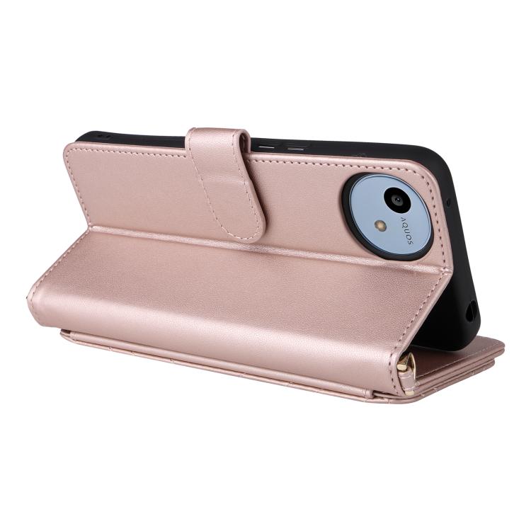 For Sharp Aquos wish4 Multifunctional 6-Card Slots Leather Phone Case with Wrist Strap