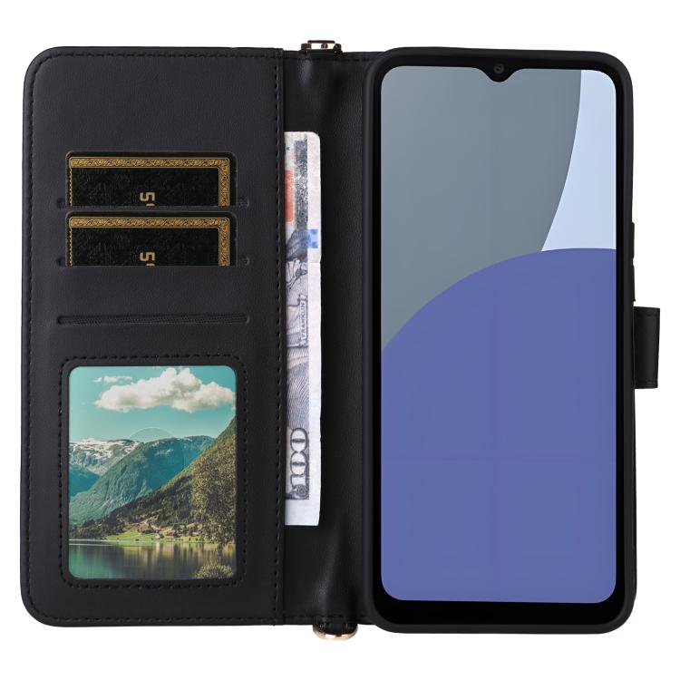 For Sharp Aquos wish4 Multifunctional 6-Card Slots Leather Phone Case with Wrist Strap