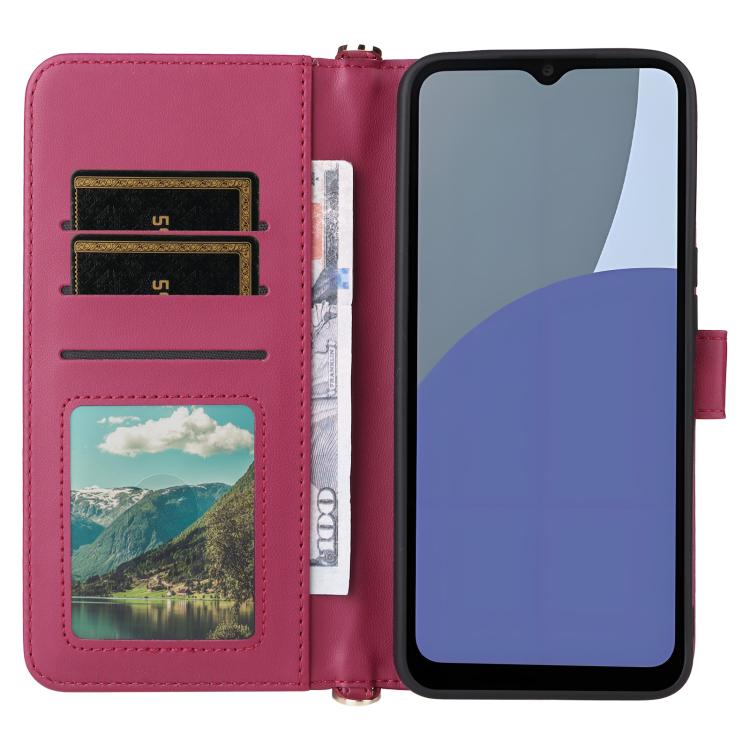 For Sharp Aquos wish4 Multifunctional 6-Card Slots Leather Phone Case with Wrist Strap