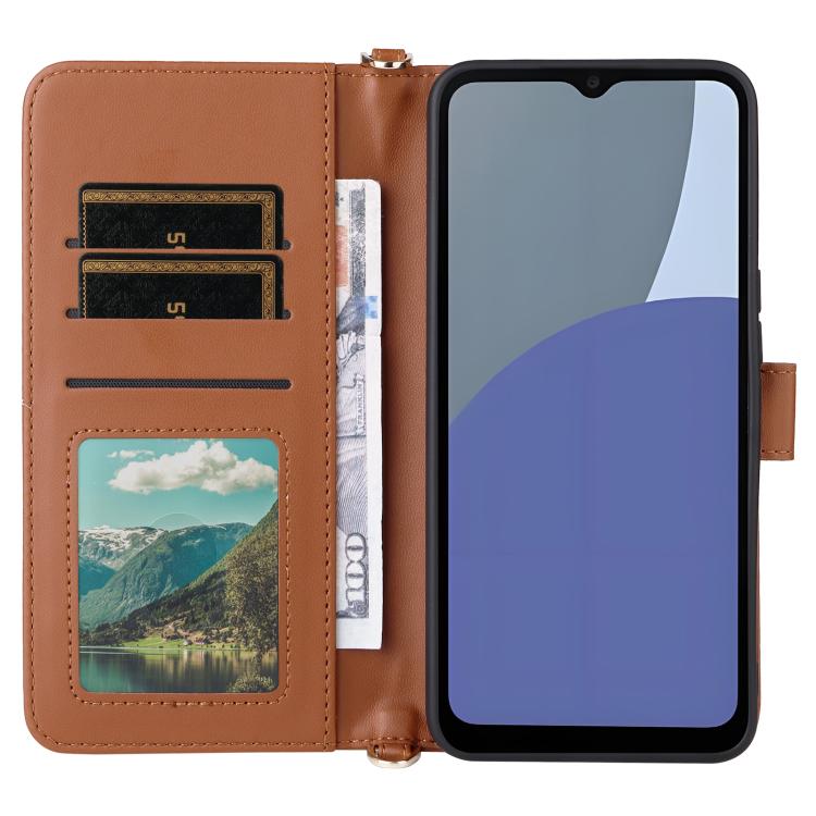 For Sharp Aquos wish4 Multifunctional 6-Card Slots Leather Phone Case with Wrist Strap