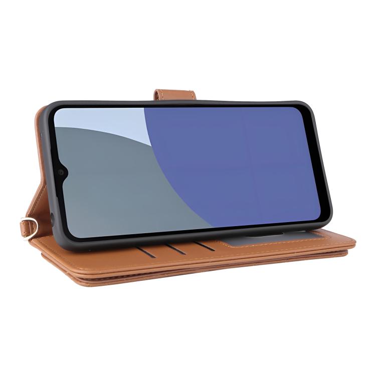 For Sharp Aquos wish4 Multifunctional 6-Card Slots Leather Phone Case with Wrist Strap