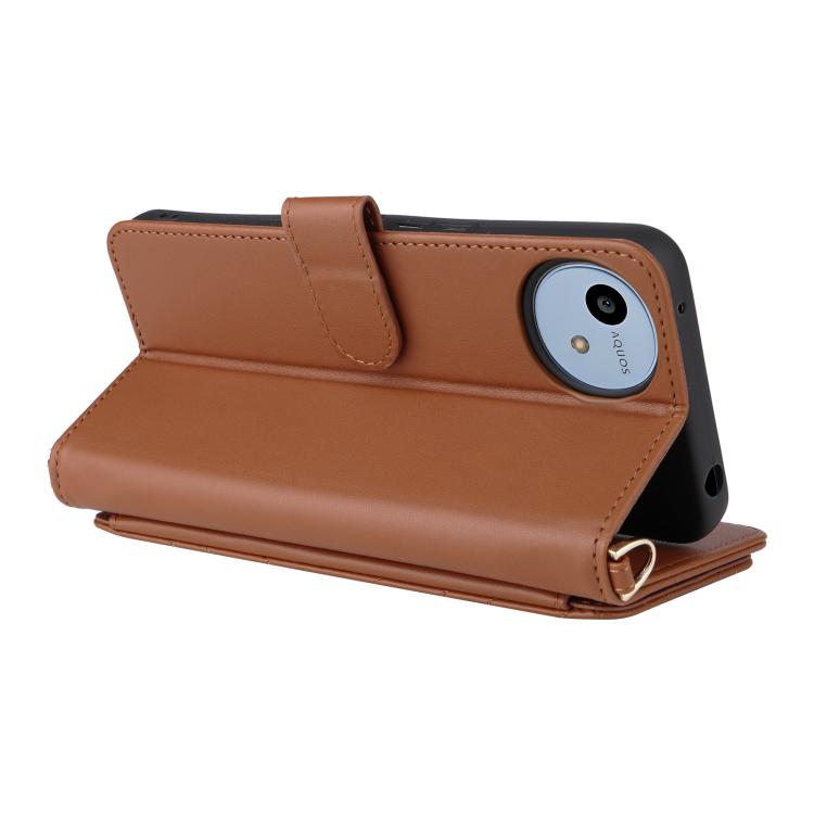 For Sharp Aquos wish4 Multifunctional 6-Card Slots Leather Phone Case with Wrist Strap