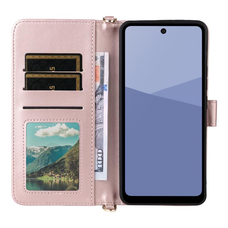 For Sharp Aquos wish5 Multifunctional 6-Card Slots Leather Phone Case with Wrist Strap