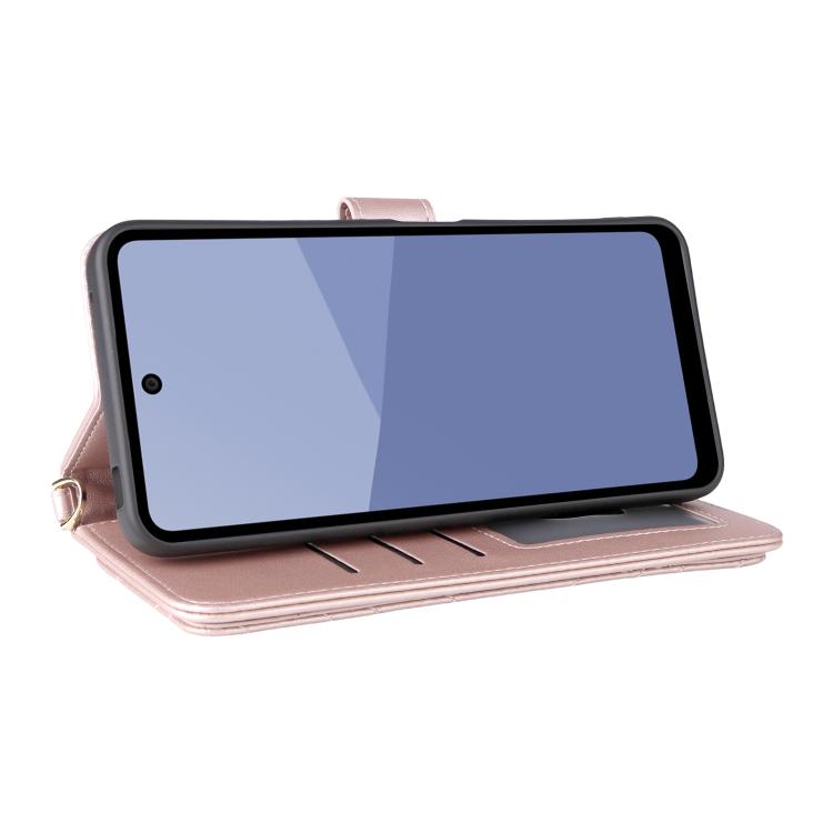 For Sharp Aquos wish5 Multifunctional 6-Card Slots Leather Phone Case with Wrist Strap