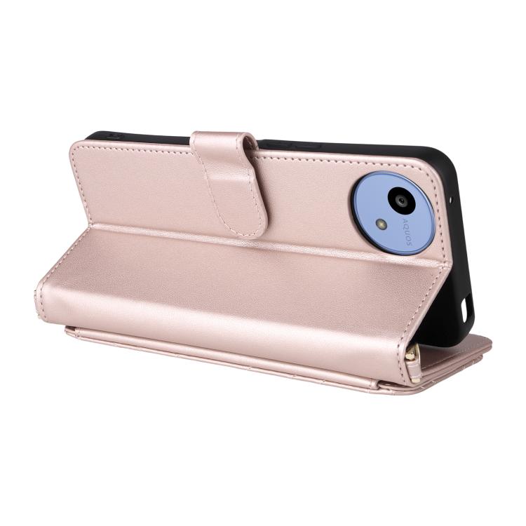 For Sharp Aquos wish5 Multifunctional 6-Card Slots Leather Phone Case with Wrist Strap