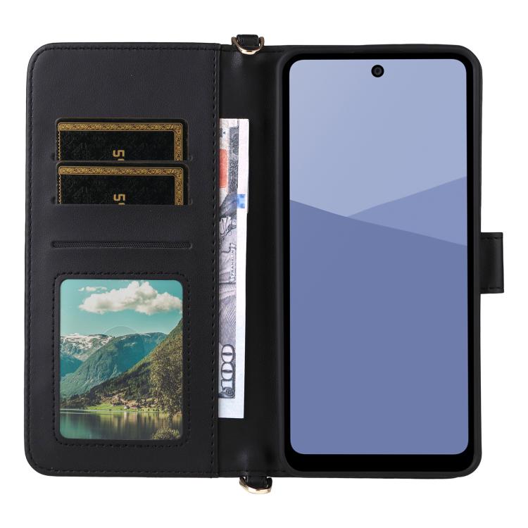 For Sharp Aquos wish5 Multifunctional 6-Card Slots Leather Phone Case with Wrist Strap