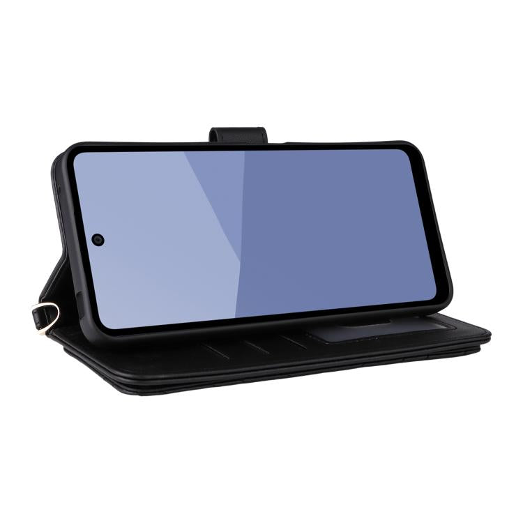 For Sharp Aquos wish5 Multifunctional 6-Card Slots Leather Phone Case with Wrist Strap