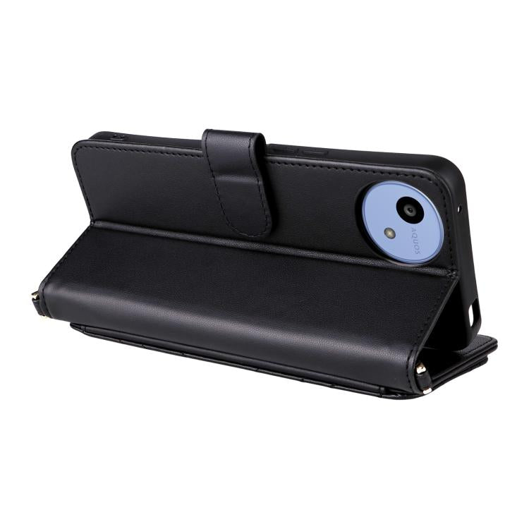 For Sharp Aquos wish5 Multifunctional 6-Card Slots Leather Phone Case with Wrist Strap