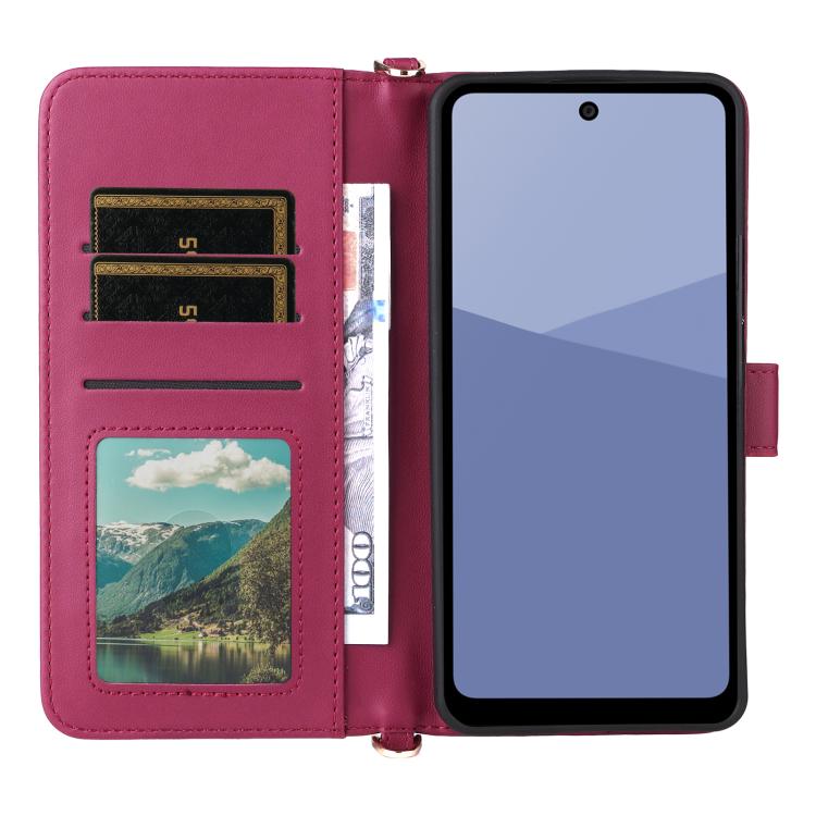 For Sharp Aquos wish5 Multifunctional 6-Card Slots Leather Phone Case with Wrist Strap