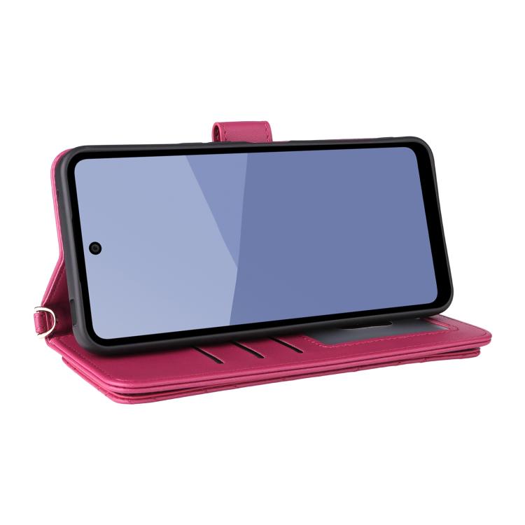 For Sharp Aquos wish5 Multifunctional 6-Card Slots Leather Phone Case with Wrist Strap