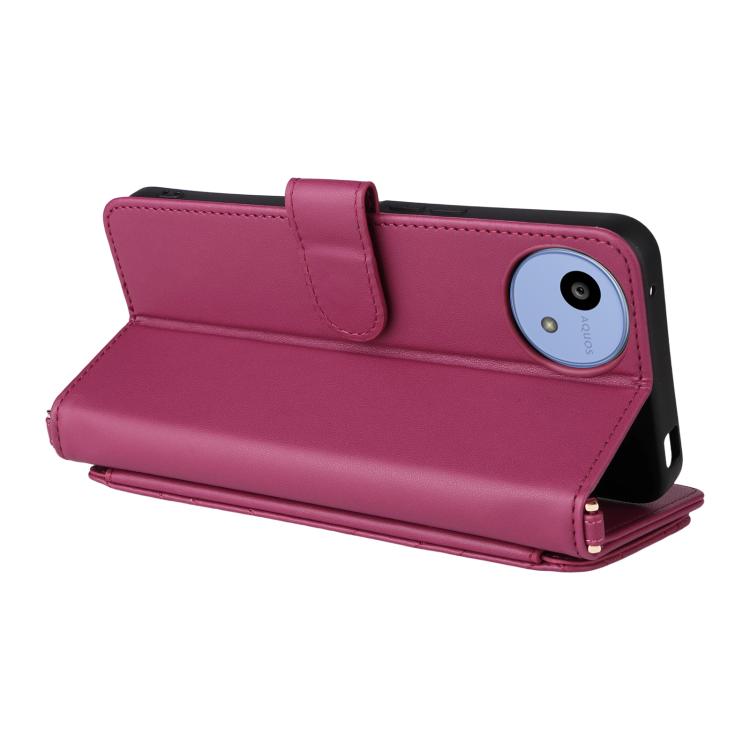 For Sharp Aquos wish5 Multifunctional 6-Card Slots Leather Phone Case with Wrist Strap