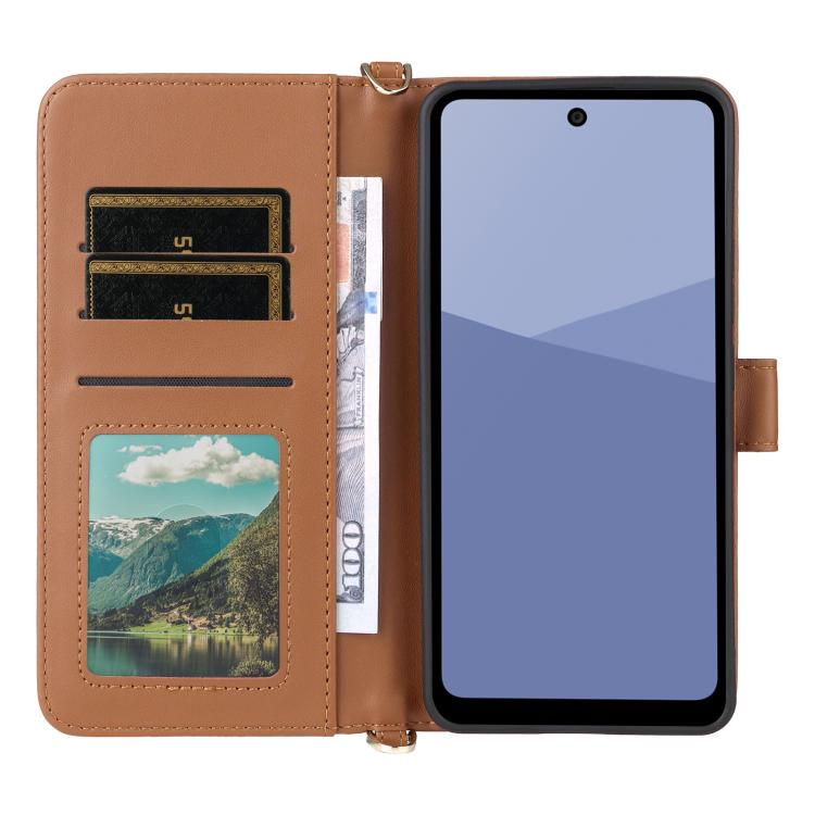 For Sharp Aquos wish5 Multifunctional 6-Card Slots Leather Phone Case with Wrist Strap