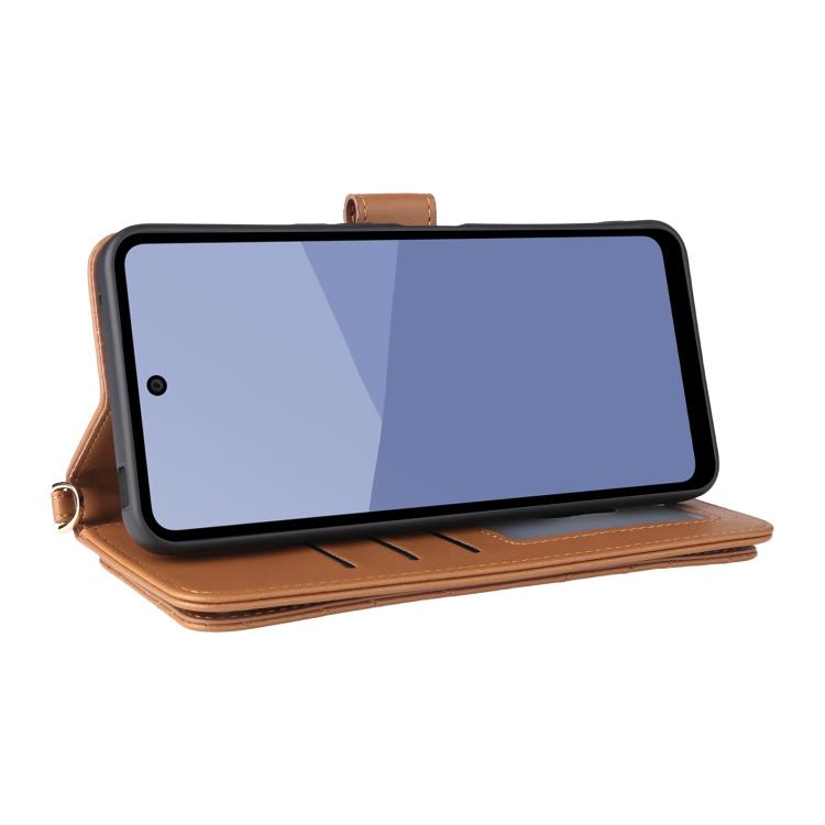 For Sharp Aquos wish5 Multifunctional 6-Card Slots Leather Phone Case with Wrist Strap