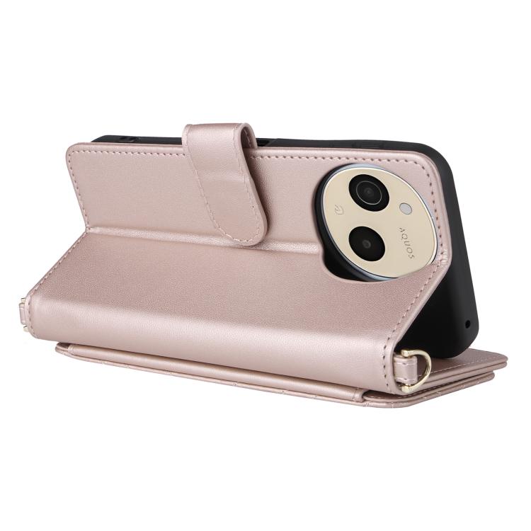 For Sharp Aquos Sense10 Multifunctional 6-Card Slots Leather Phone Case with Wrist Strap