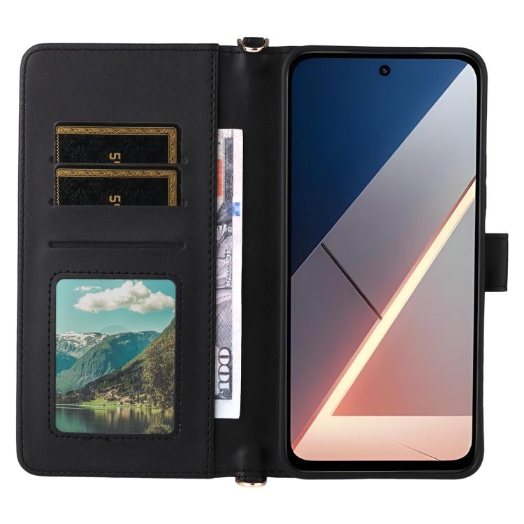 For Xiaomi Poco M7 4G 171mm Multifunctional 6-Card Slots Leather Phone Case with Wrist Strap