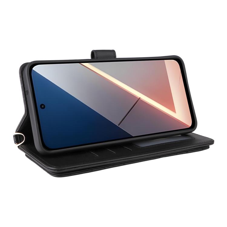 For Xiaomi Poco M7 4G 171mm Multifunctional 6-Card Slots Leather Phone Case with Wrist Strap