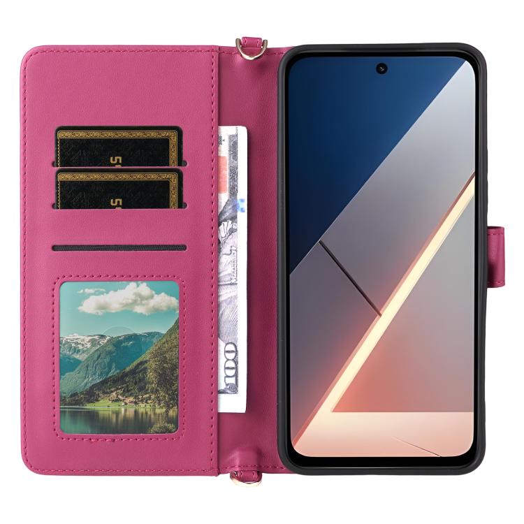 For Xiaomi Poco M7 4G 171mm Multifunctional 6-Card Slots Leather Phone Case with Wrist Strap