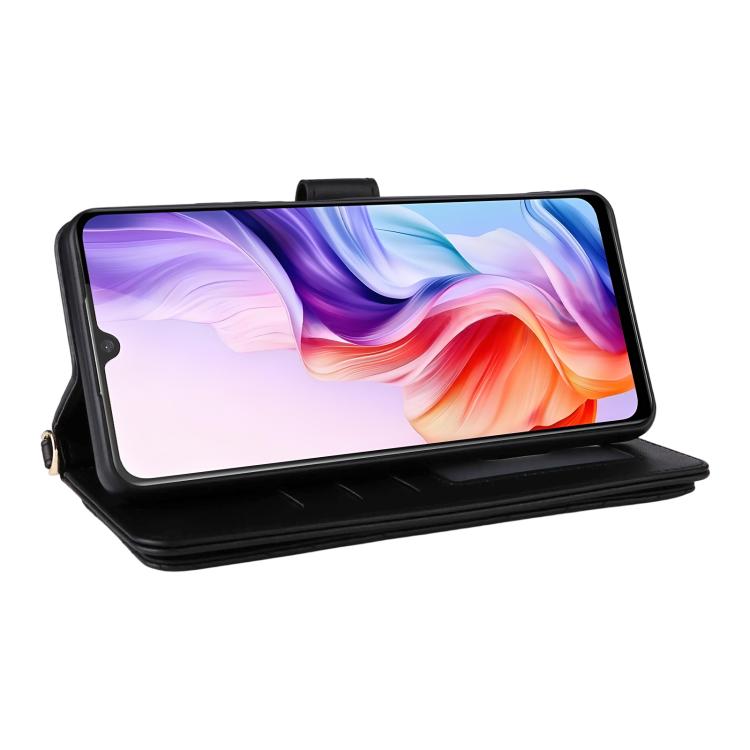 For ZTE Blade V70 Max Multifunctional 6-Card Slots Leather Phone Case with Wrist Strap