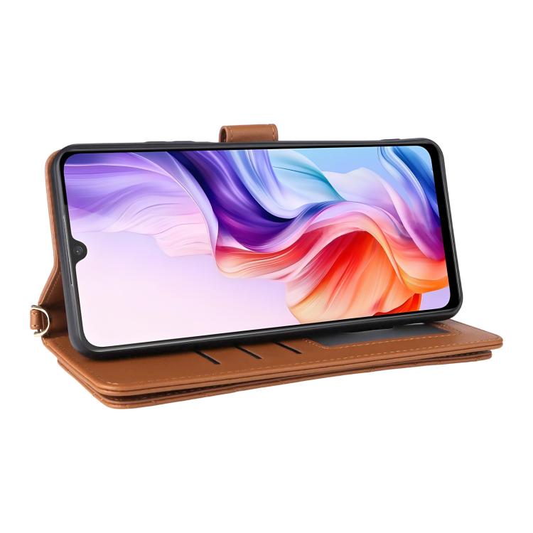 For ZTE Blade V70 Max Multifunctional 6-Card Slots Leather Phone Case with Wrist Strap
