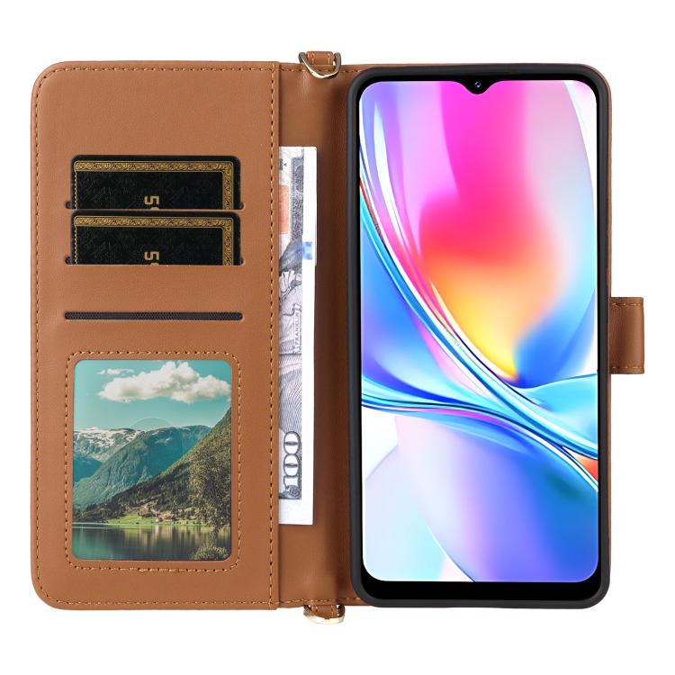 For ZTE Blade A35e Z2466 Multifunctional 6-Card Slots Leather Phone Case with Wrist Strap