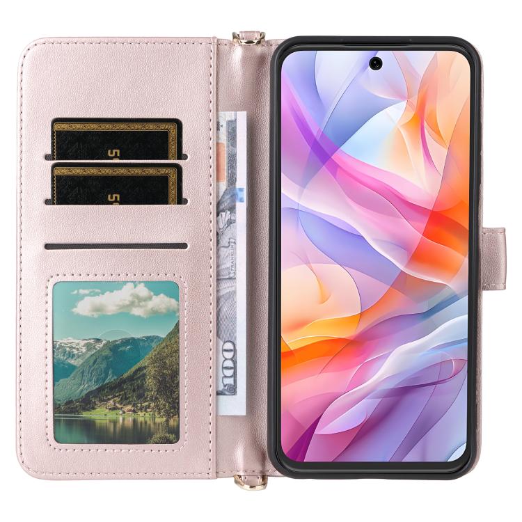 For ZTE Blade V70 Design 4G Multifunctional 6-Card Slots Leather Phone Case with Wrist Strap
