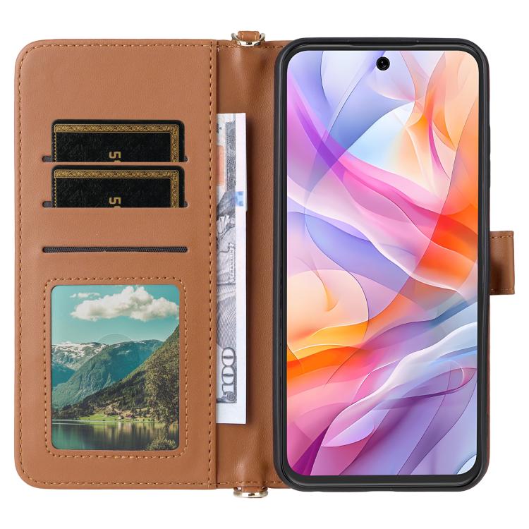For ZTE Blade V70 Design 4G Multifunctional 6-Card Slots Leather Phone Case with Wrist Strap