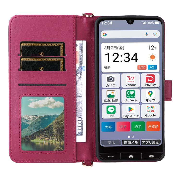 For ZTE Kantan Sumaho 4 A402ZT Multifunctional 6-Card Slots Leather Phone Case with Wrist Strap