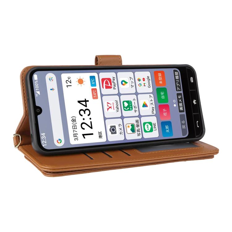 For ZTE Kantan Sumaho 4 A402ZT Multifunctional 6-Card Slots Leather Phone Case with Wrist Strap