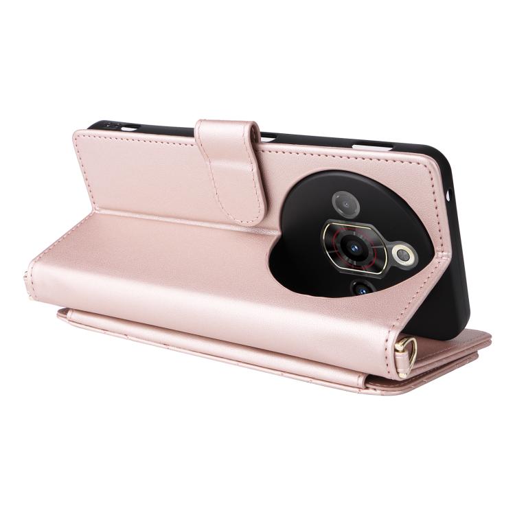 For ZTE nubia Focus Pro 5G Multifunctional 6-Card Slots Leather Phone Case with Wrist Strap
