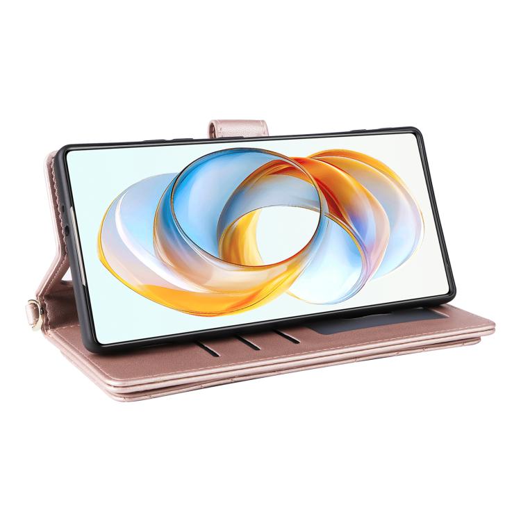 For ZTE nubia Z70 Ultra Multifunctional 6-Card Slots Leather Phone Case with Wrist Strap