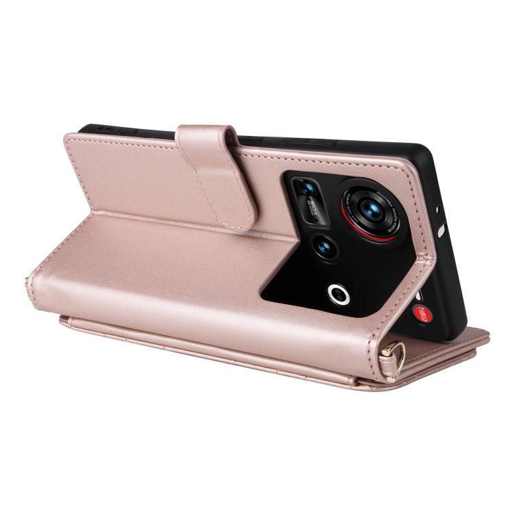 For ZTE nubia Z70 Ultra Multifunctional 6-Card Slots Leather Phone Case with Wrist Strap