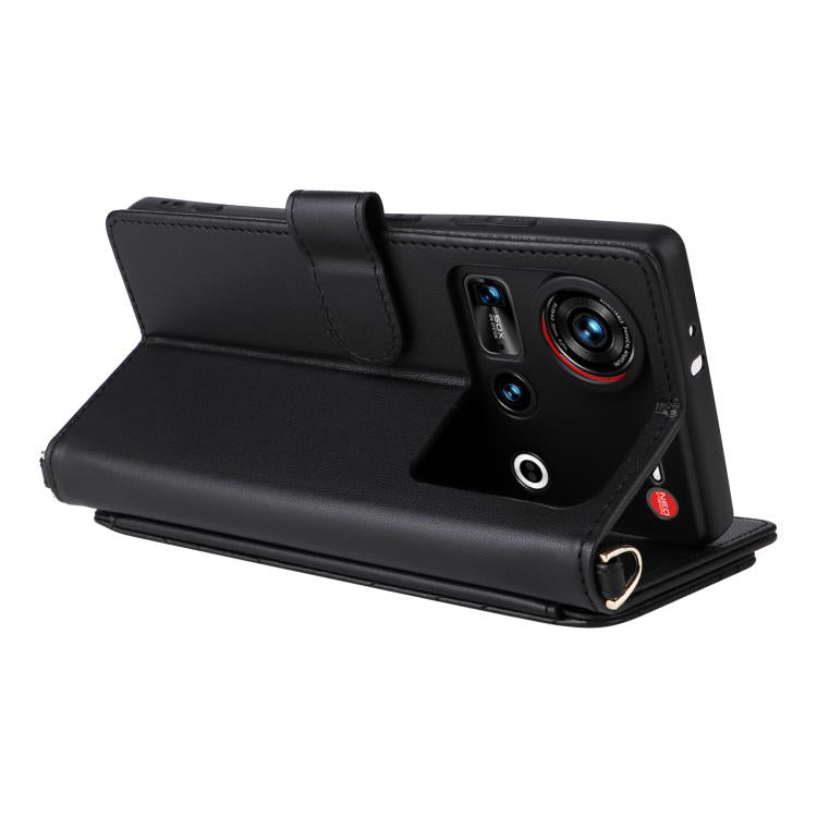 For ZTE nubia Z70 Ultra Multifunctional 6-Card Slots Leather Phone Case with Wrist Strap
