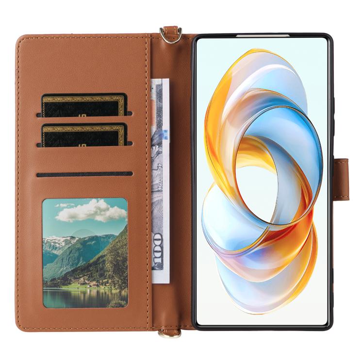 For ZTE nubia Z70 Ultra Multifunctional 6-Card Slots Leather Phone Case with Wrist Strap