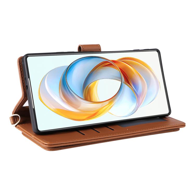 For ZTE nubia Z70 Ultra Multifunctional 6-Card Slots Leather Phone Case with Wrist Strap
