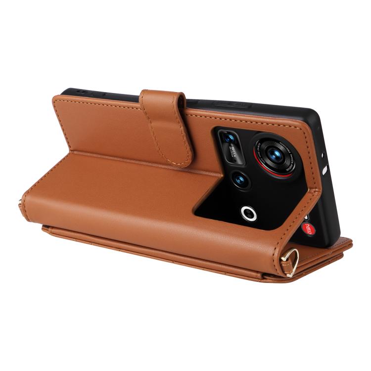 For ZTE nubia Z70 Ultra Multifunctional 6-Card Slots Leather Phone Case with Wrist Strap