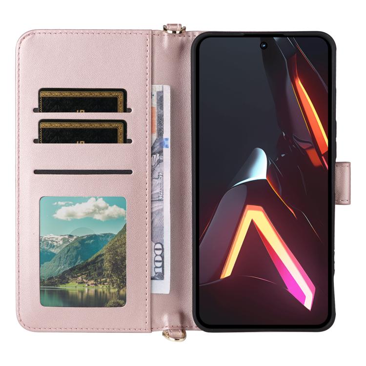 For ZTE nubia Neo 3 GT 5G Multifunctional 6-Card Slots Leather Phone Case with Wrist Strap