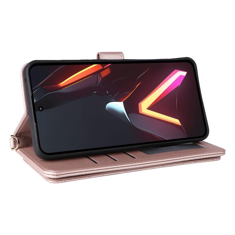 For ZTE nubia Neo 3 GT 5G Multifunctional 6-Card Slots Leather Phone Case with Wrist Strap