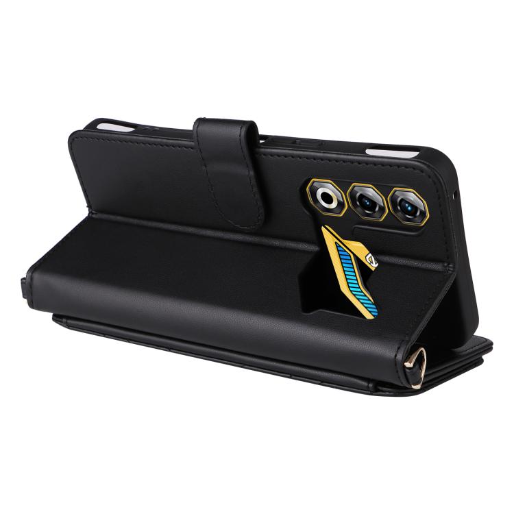 For ZTE nubia Neo 3 GT 5G Multifunctional 6-Card Slots Leather Phone Case with Wrist Strap