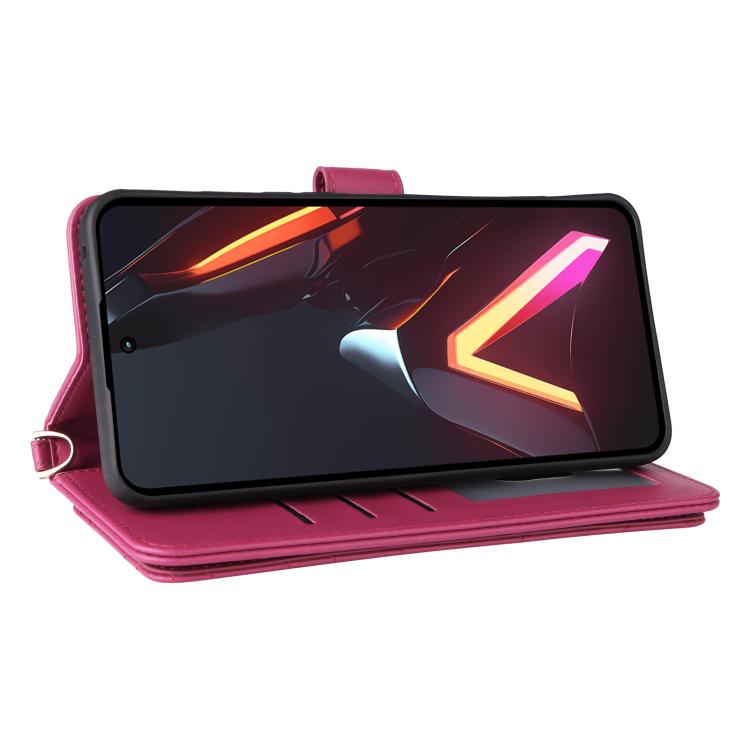 For ZTE nubia Neo 3 GT 5G Multifunctional 6-Card Slots Leather Phone Case with Wrist Strap