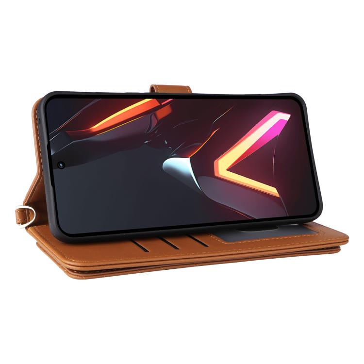 For ZTE nubia Neo 3 GT 5G Multifunctional 6-Card Slots Leather Phone Case with Wrist Strap