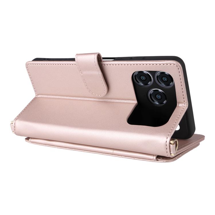 For ZTE Blade A76 4G Multifunctional 6-Card Slots Leather Phone Case with Wrist Strap