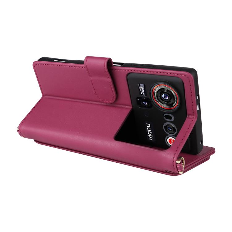 For ZTE nubia Z80 Ultra Multifunctional 6-Card Slots Leather Phone Case with Wrist Strap