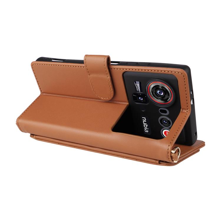 For ZTE nubia Z80 Ultra Multifunctional 6-Card Slots Leather Phone Case with Wrist Strap