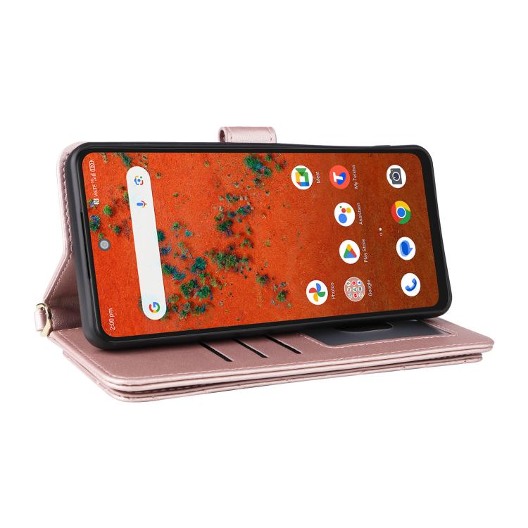 For ZTE A75 Pro / Telstra T-Elite 5G Multifunctional 6-Card Slots Leather Phone Case with Wrist Strap