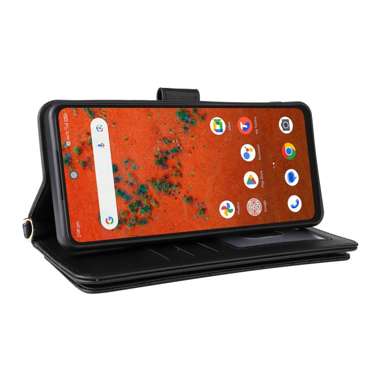 For ZTE A75 Pro / Telstra T-Elite 5G Multifunctional 6-Card Slots Leather Phone Case with Wrist Strap
