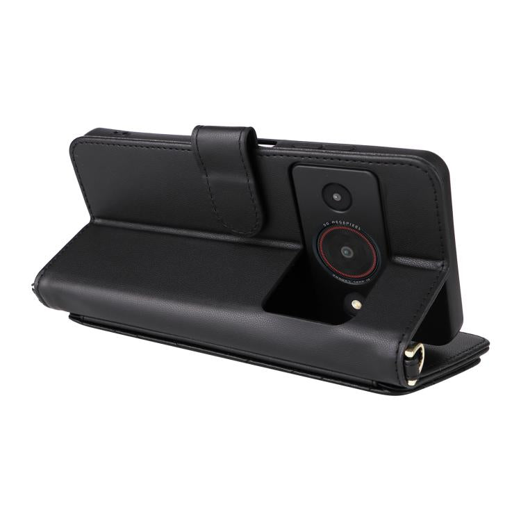 For ZTE A75 Pro / Telstra T-Elite 5G Multifunctional 6-Card Slots Leather Phone Case with Wrist Strap