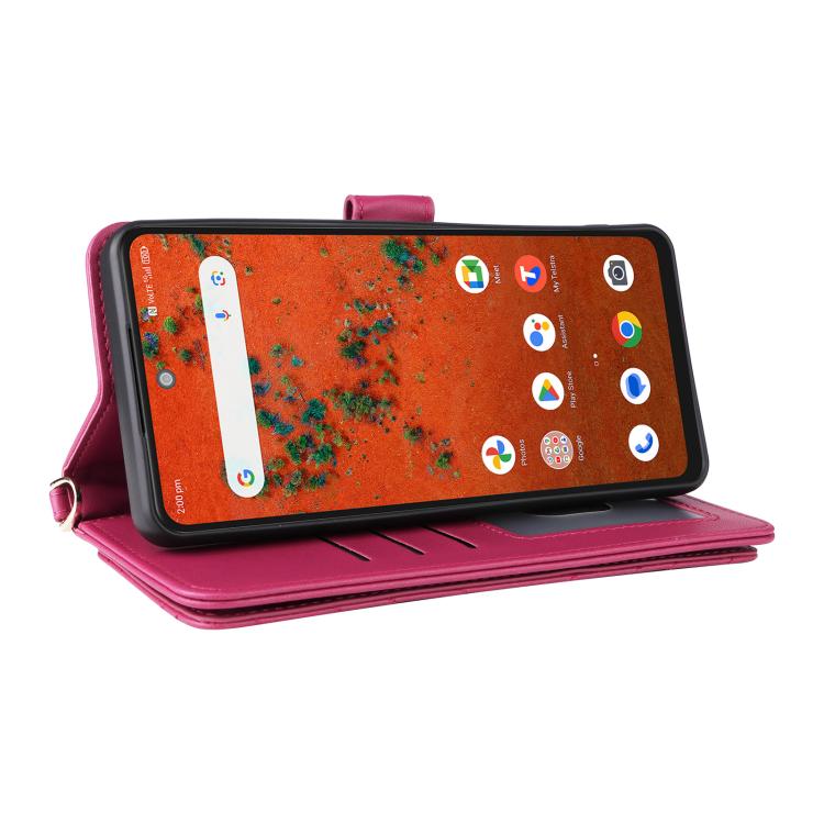 For ZTE A75 Pro / Telstra T-Elite 5G Multifunctional 6-Card Slots Leather Phone Case with Wrist Strap