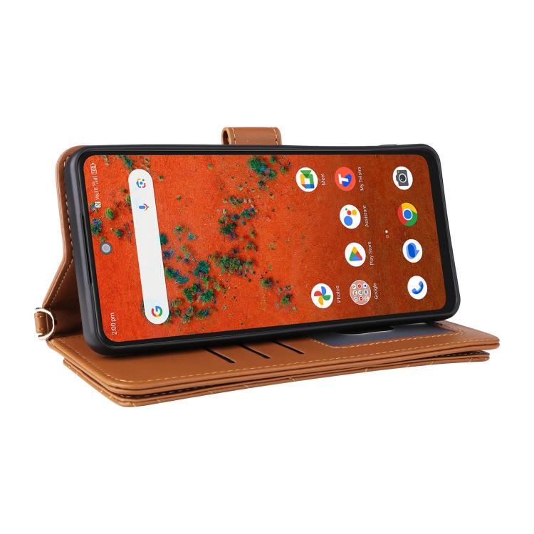 For ZTE A75 Pro / Telstra T-Elite 5G Multifunctional 6-Card Slots Leather Phone Case with Wrist Strap